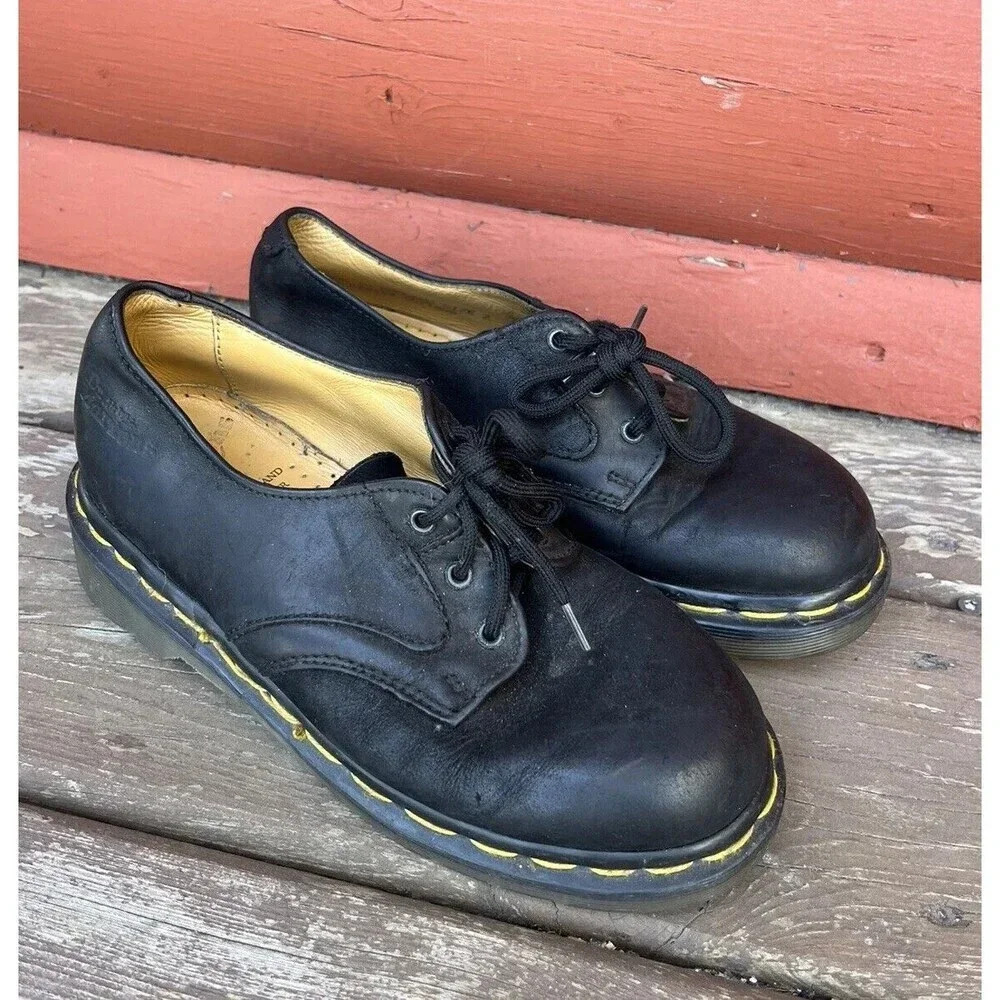 Vintage Dr Martens Original Made In England Leather Black Shoes Size Kids US 2